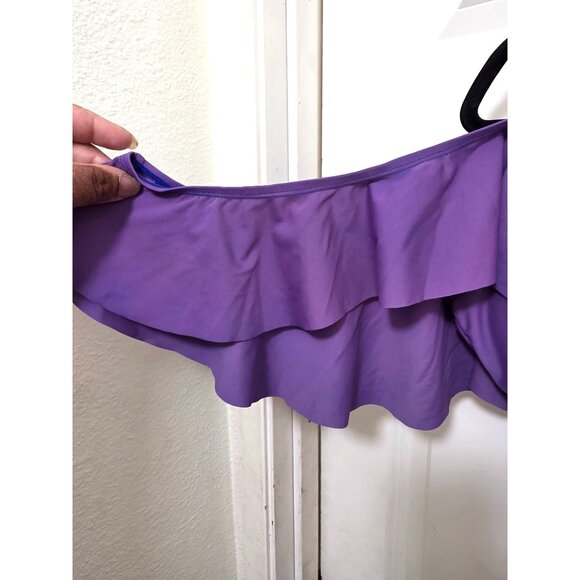 Nicole Miller Womens Purple Off-The-Shoulder Ruffle Swimsuit With Adjustable Str - Picture 5 of 10